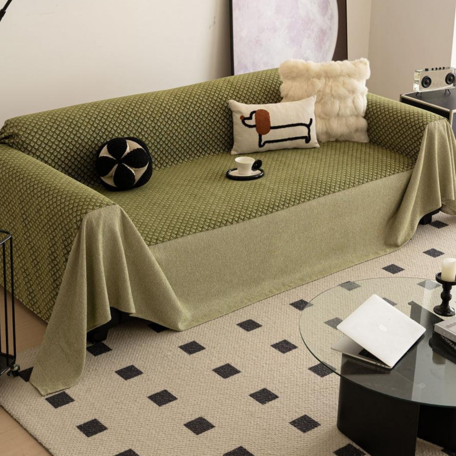 Soft Breathable Chenille Waffle Sofa Throw Cover with Elegant Tassel Finish
