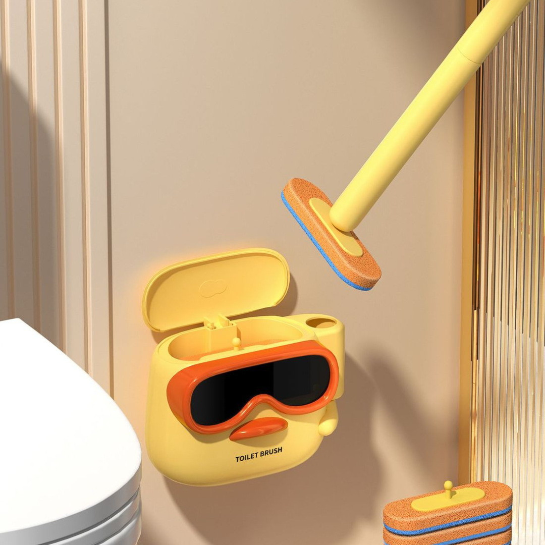 Duck Shape Wall Mounted Toilet Cleaning Brush with 6 Replaceable Sponge Heads