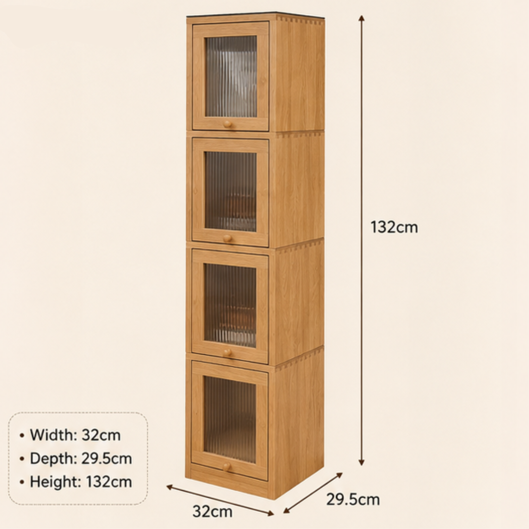 Premium Solid Oak Standalone Glass Door Storage Cabinet