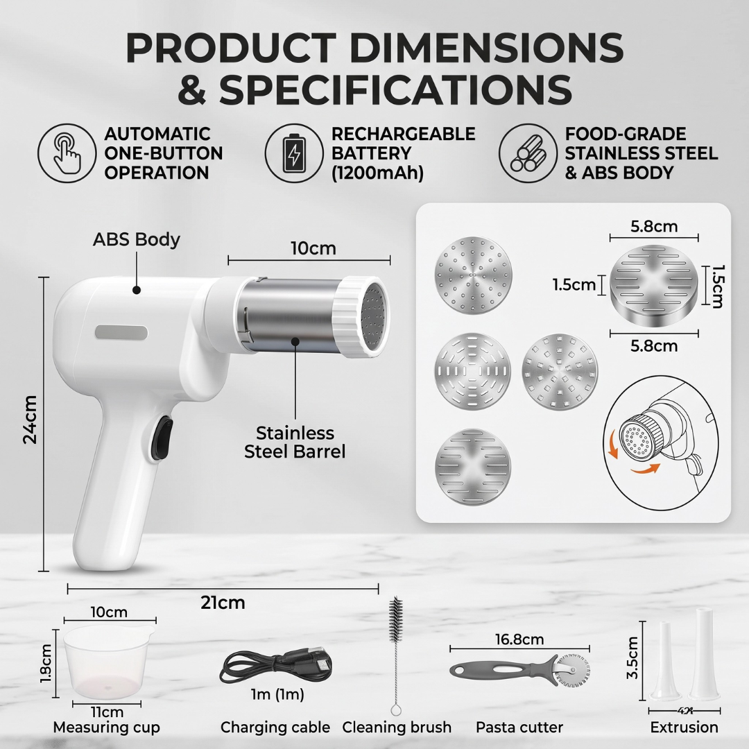 Electric Handheld Pasta and Noodle Maker Machine with 5 Molds