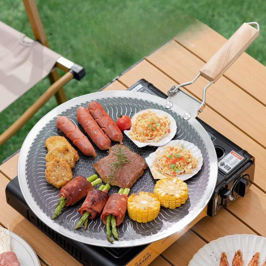 Premium Stainless Steel Honeycomb Finish Foldable Handle Tawa