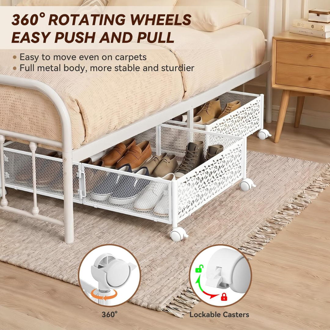Foldable Under Bed Storage Rack with Lockable Wheels