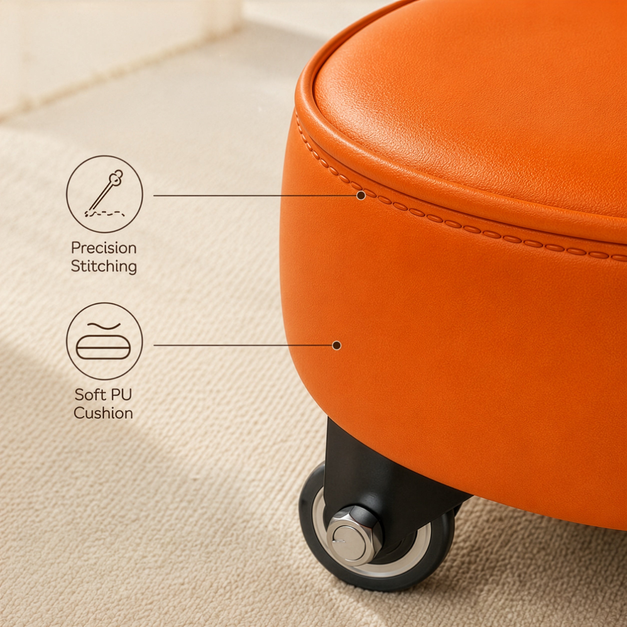 Multi Purpose Low Rolling Stool Cushioned Seat with Swivel Wheels
