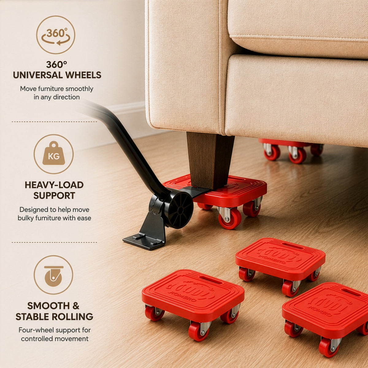 Heavy Load Furniture Shifter Kit with 360° Universal Rotating Wheels (4 Piece)