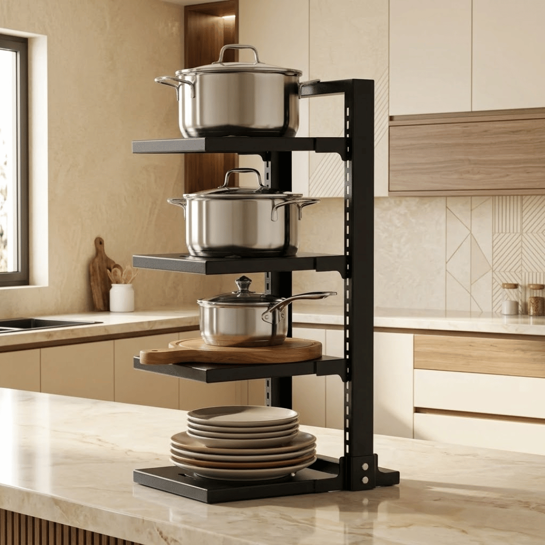 Heavy Duty 4 Tier Adjustable Cookware Storage Rack Pot Pan Organizer