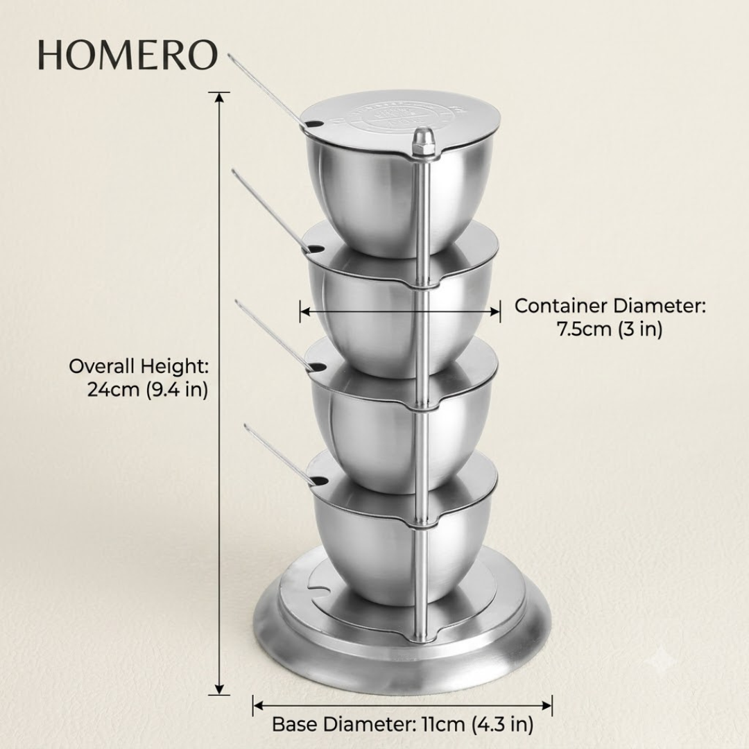 360° Rotating Stainless Steel Seasoning Container Set with Spoons