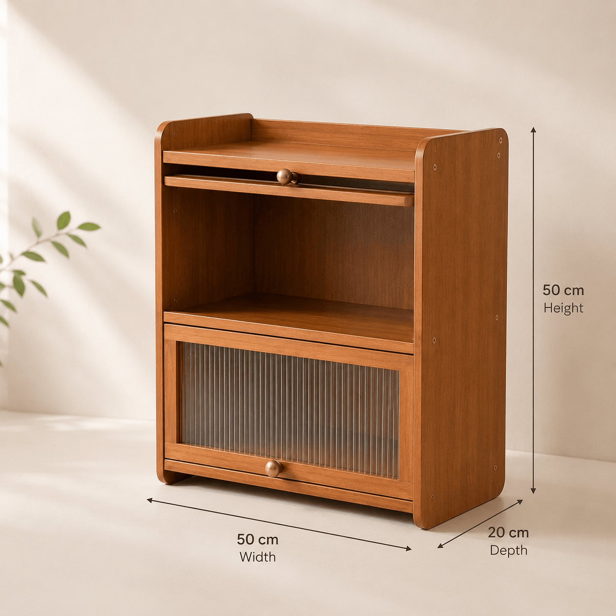 2-Tier Bamboo Acrylic Multipurpose Storage Cabinet with Translucent Flip Door