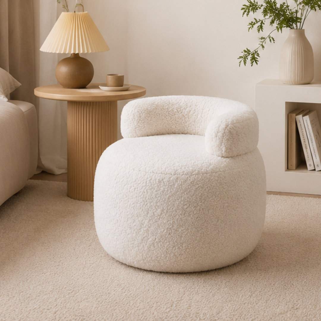 Soft Sherpa Round Accent Ottoman Seating Stool