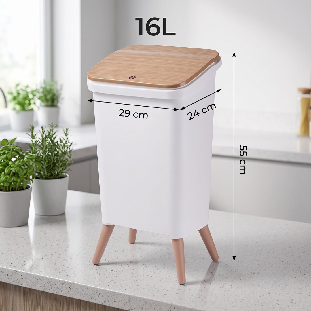 Nordic Style Elevated Push Button Flip Top Dustbin with Lid & Leg