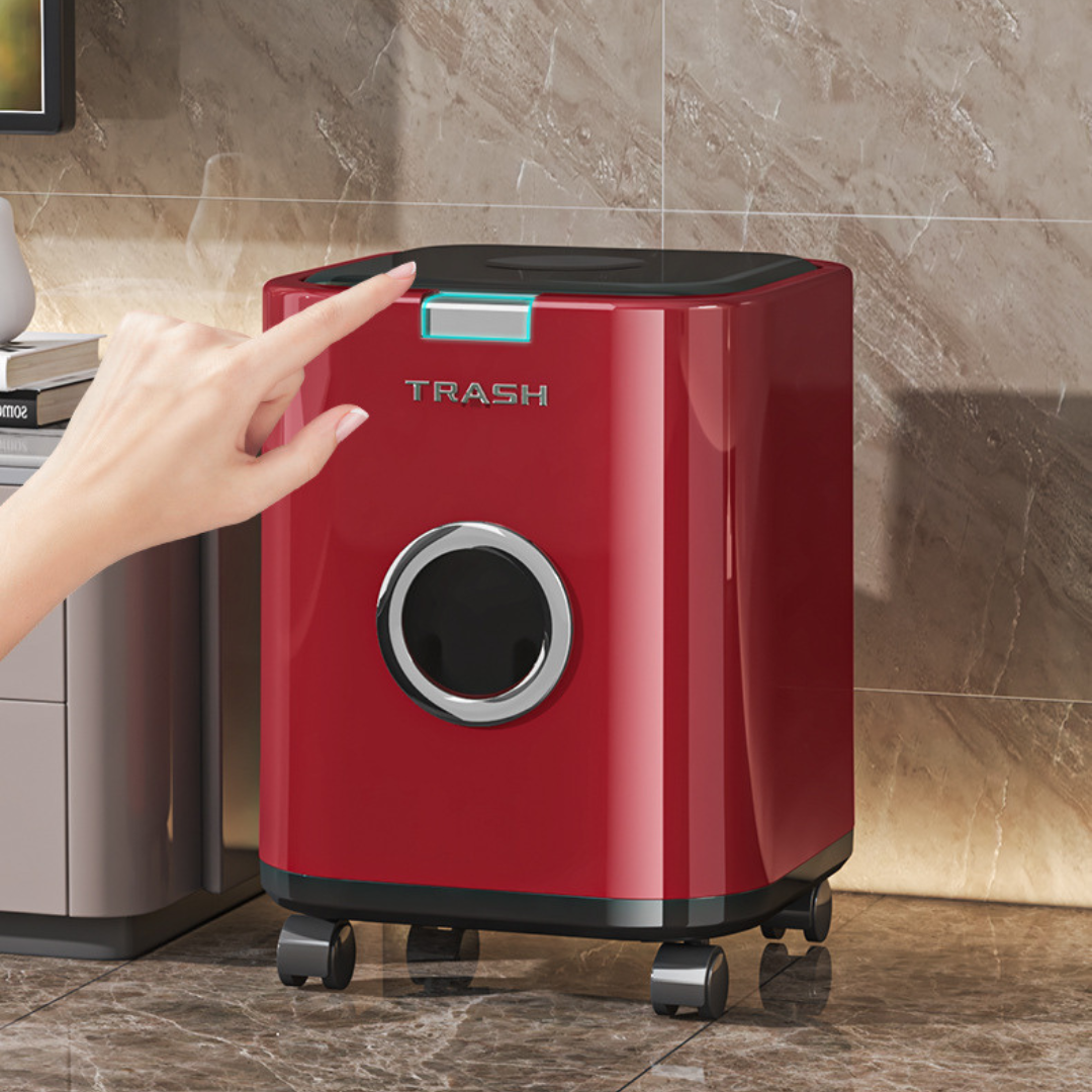 Press Open Rolling Trash Bin with Lid 360° Wheels