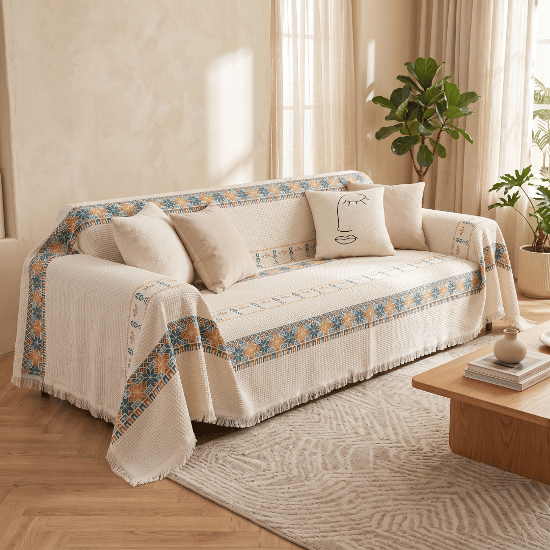 Premium Multipurpose Chenille Sofa Cover with Decorative Tassels