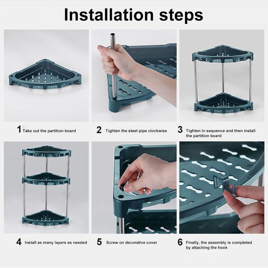 Stainless Steel Corner Kitchen Storage Rack with Smart Drainage Design