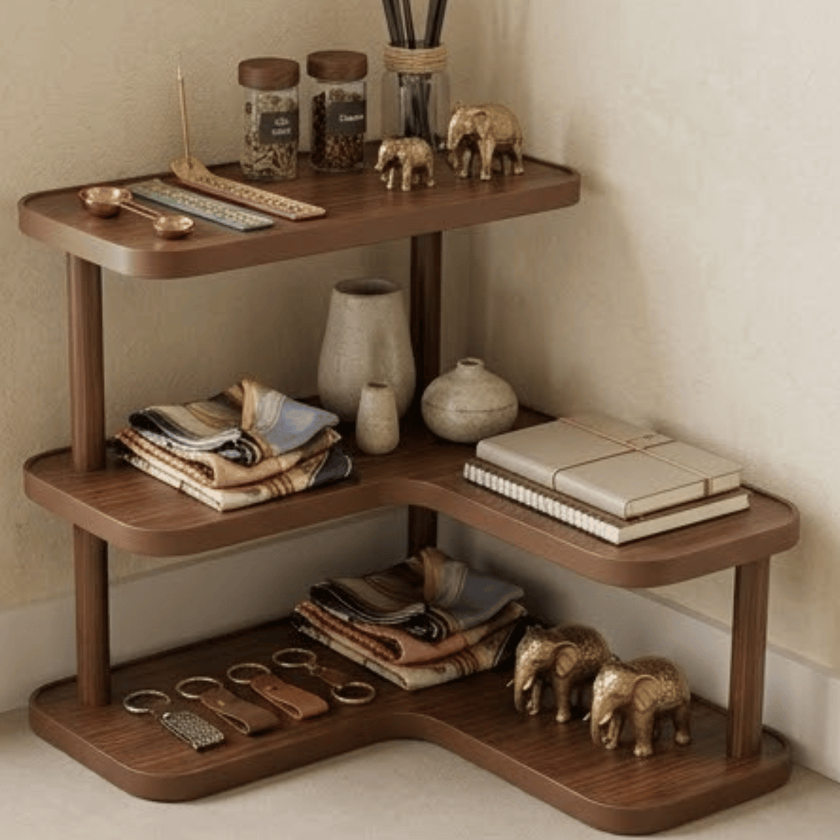 Space Saving Three Tier Stepped Corner Shelf Desktop Organizer