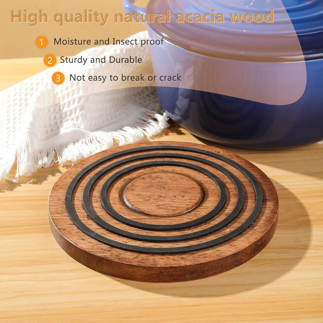 Magnetic Wooden Trivet with Heat Resistant Silicone Rings