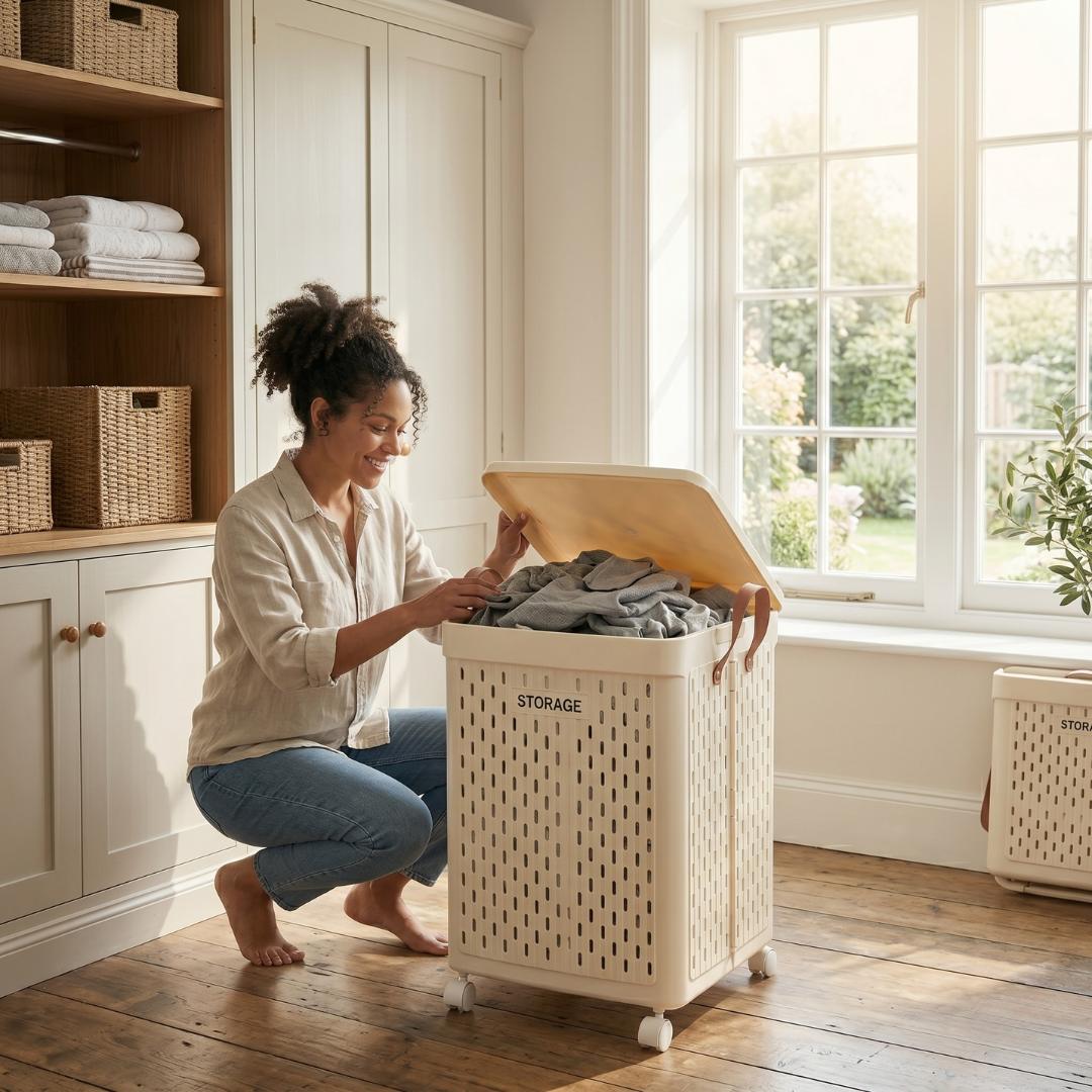 Collapsible Laundry Breathable Basket with Wheels