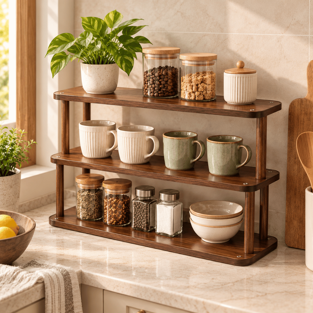 Multi-Layer Wooden Countertop Storage Rack