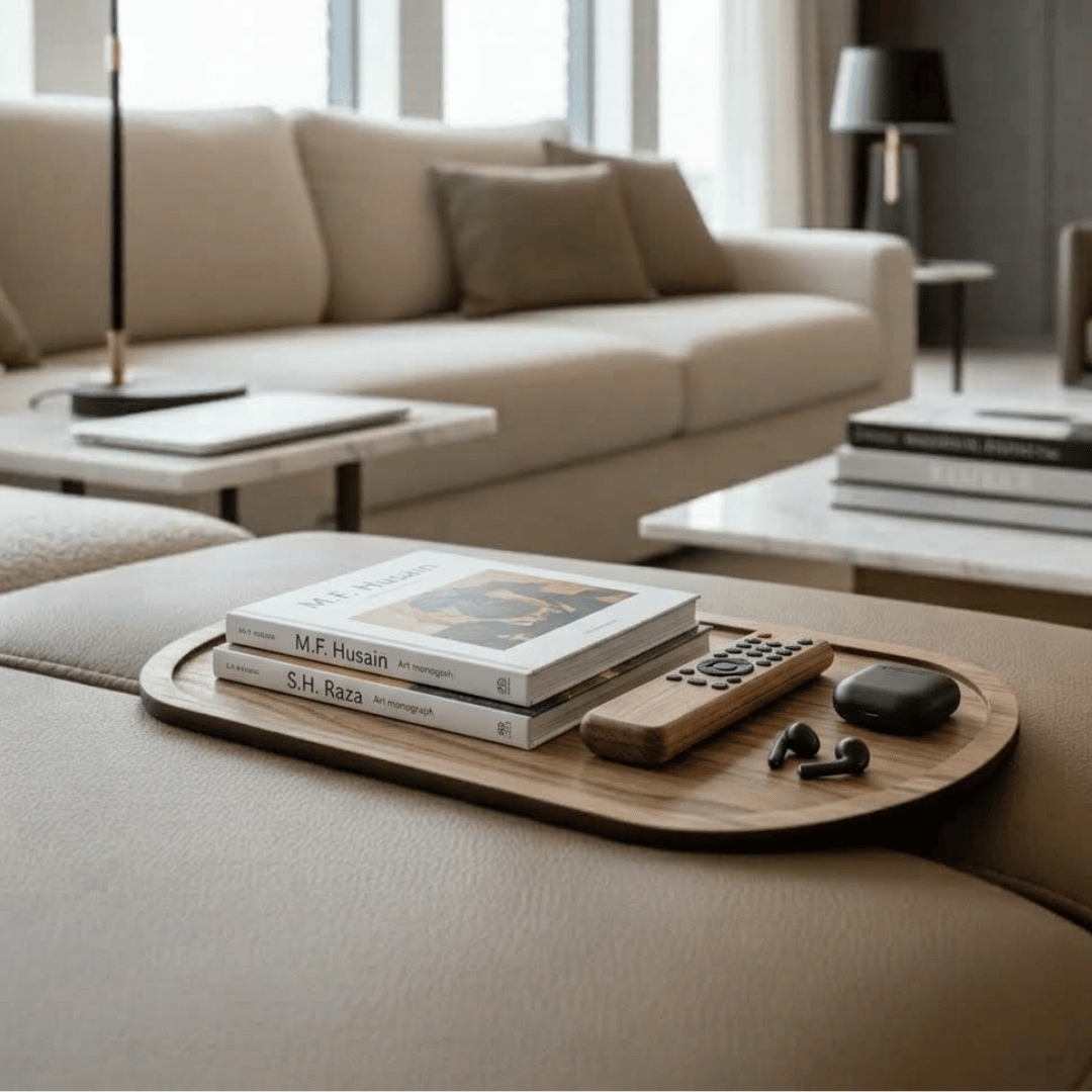 Multiuse Wooden Sofa Tray Organizer