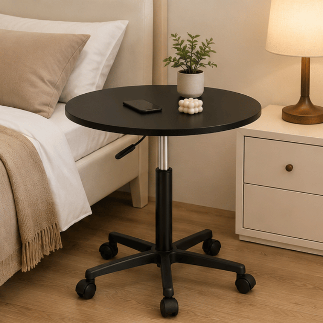 Multi-Use Adjustable Height Round Table With Wheels