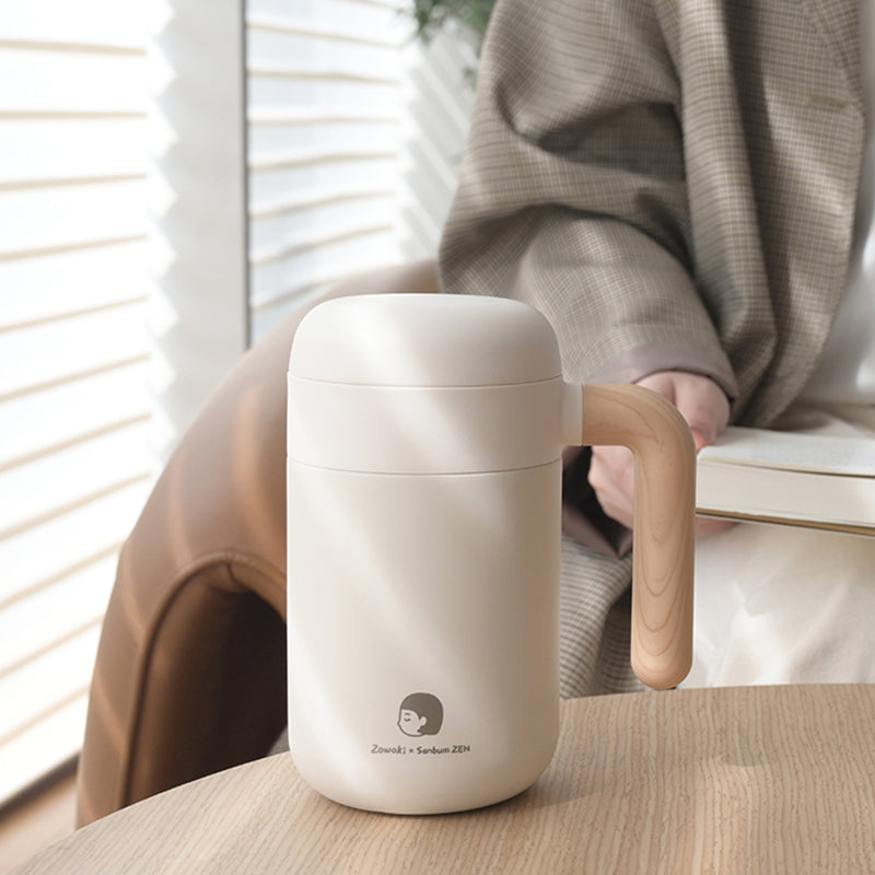 HOMERO Stainless Steel Automatic Stirring Mug with Wooden Handle - 420ml