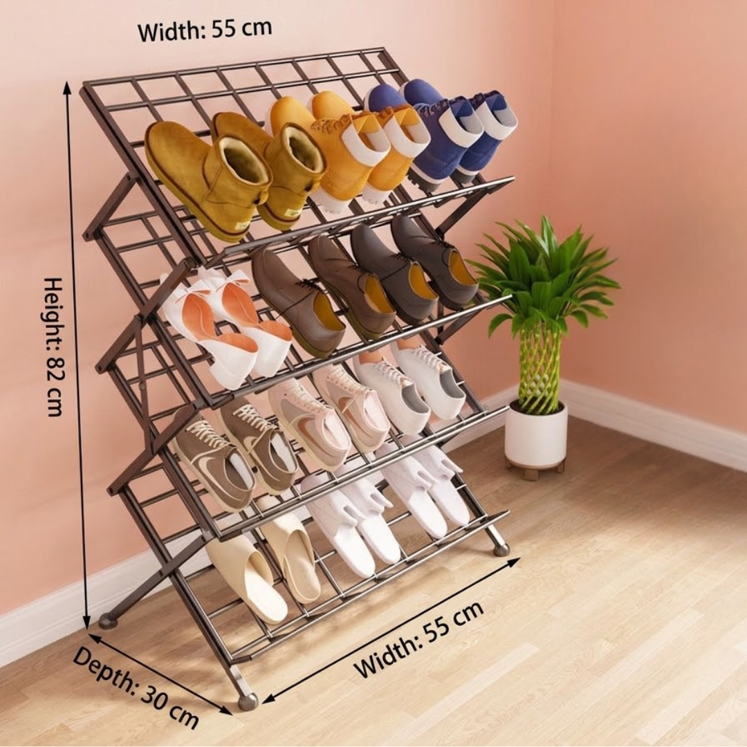 4 Tier Folding Multipurpose Metal Shoe Rack