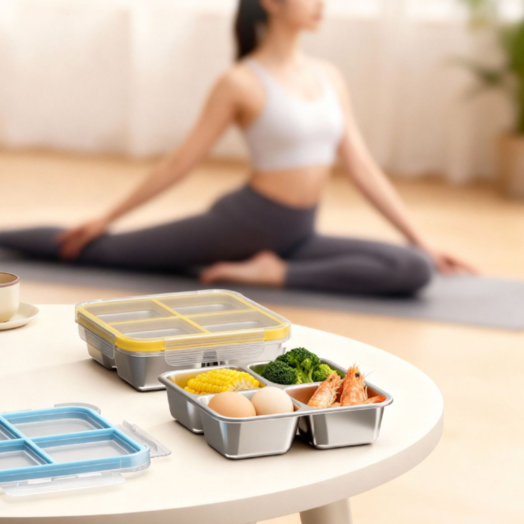 Stainless Steel 4 Compartment Airtight Lunch Box - 720ML