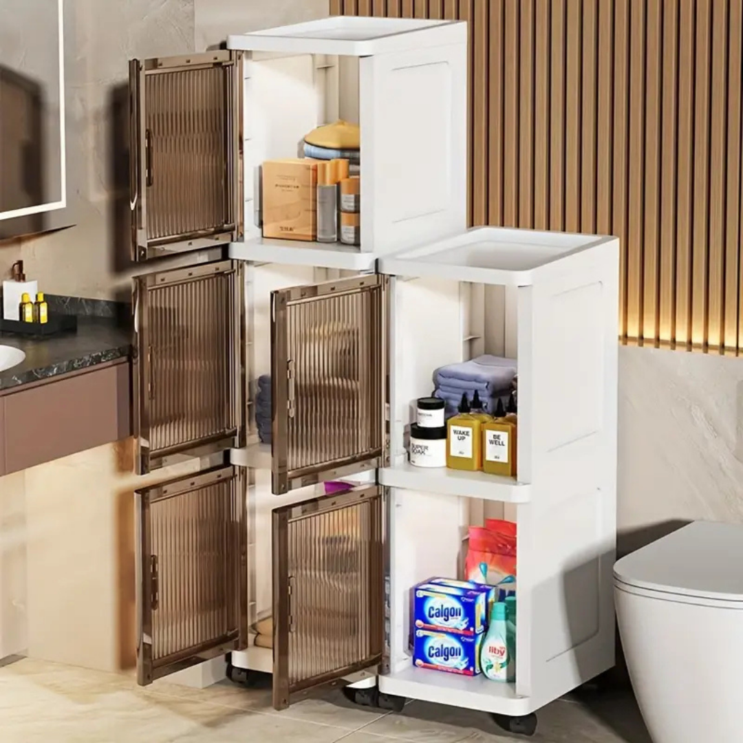 HOMERO Multi-Use Slim Bathroom Transparent Doors Storage Cabinet