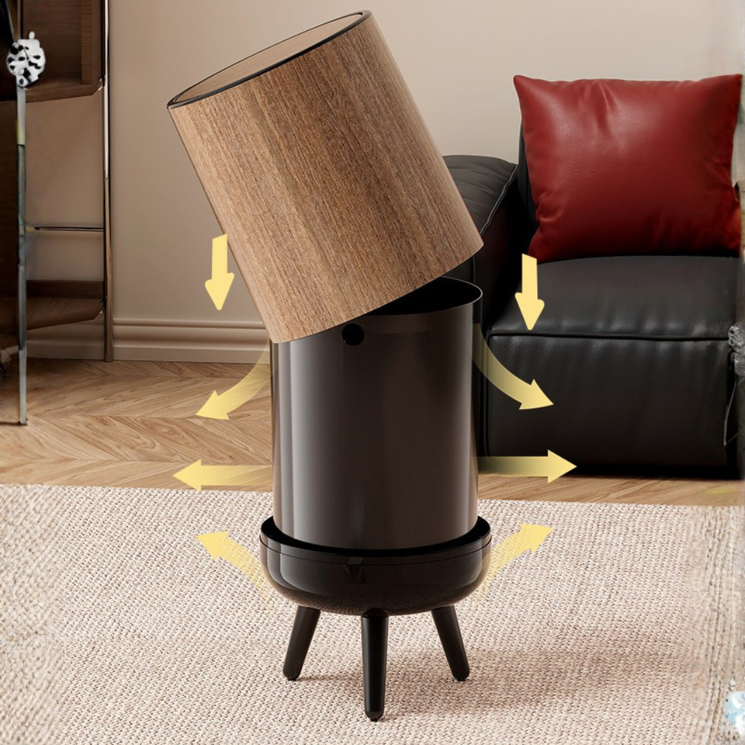 Nordic Style Wooden Grain Elevated Trash Can - 15L Capacity