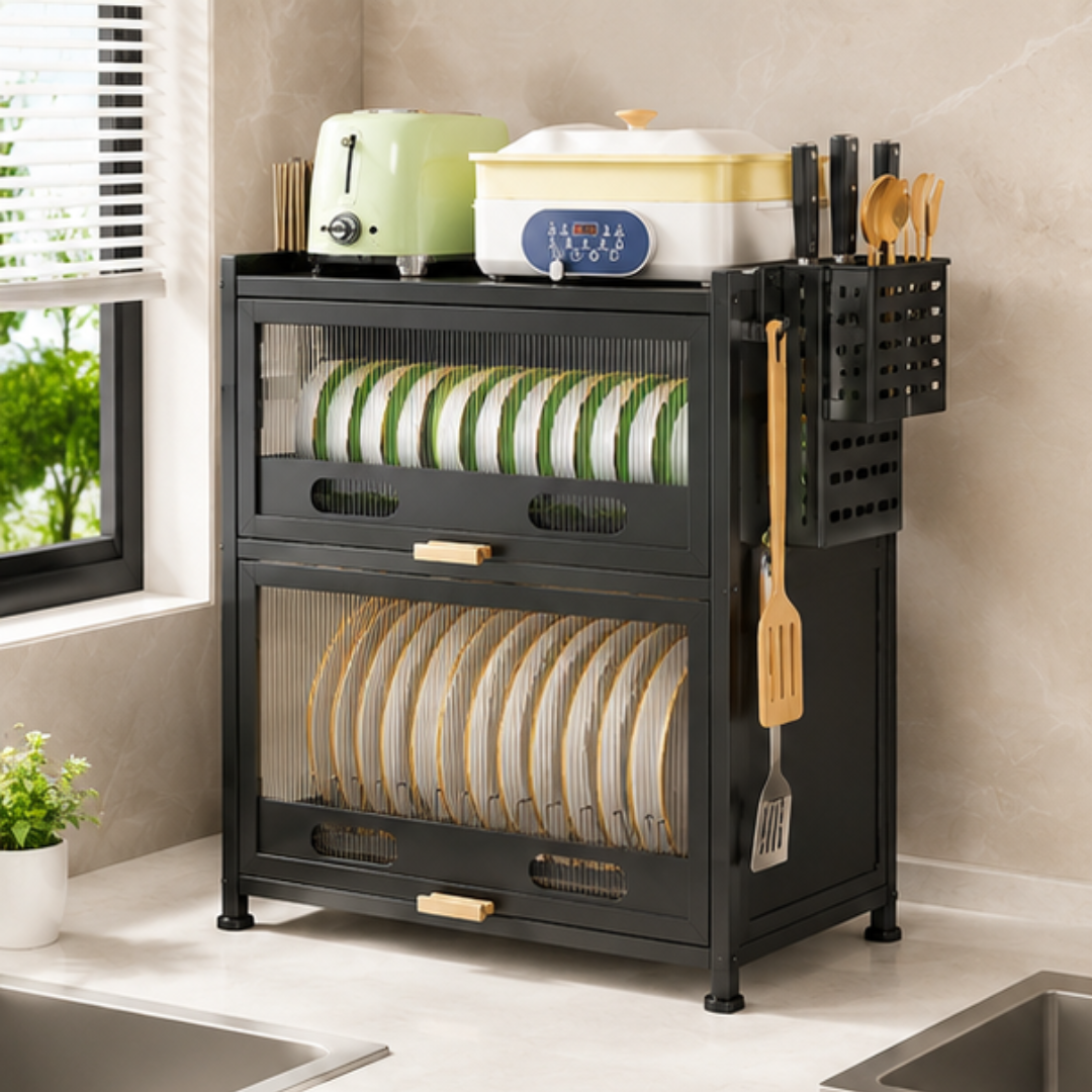 Multi Purpose Kitchen Storage Cabinet with Drawers Shelves Hooks and Utensil Holders
