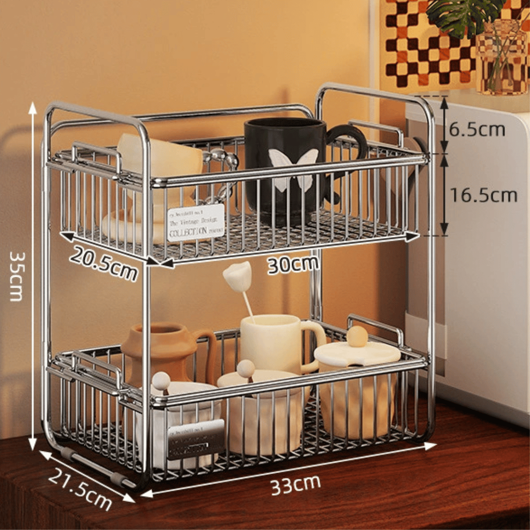 Premium 304 Stainless Steel Two Tier Countertop Storage Organizer Rack