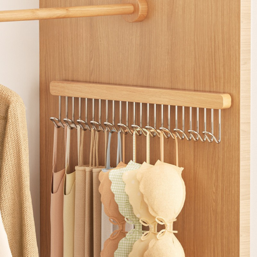Homero Wooden Pull-Out Sliding Closet Organizer 12 Hooks