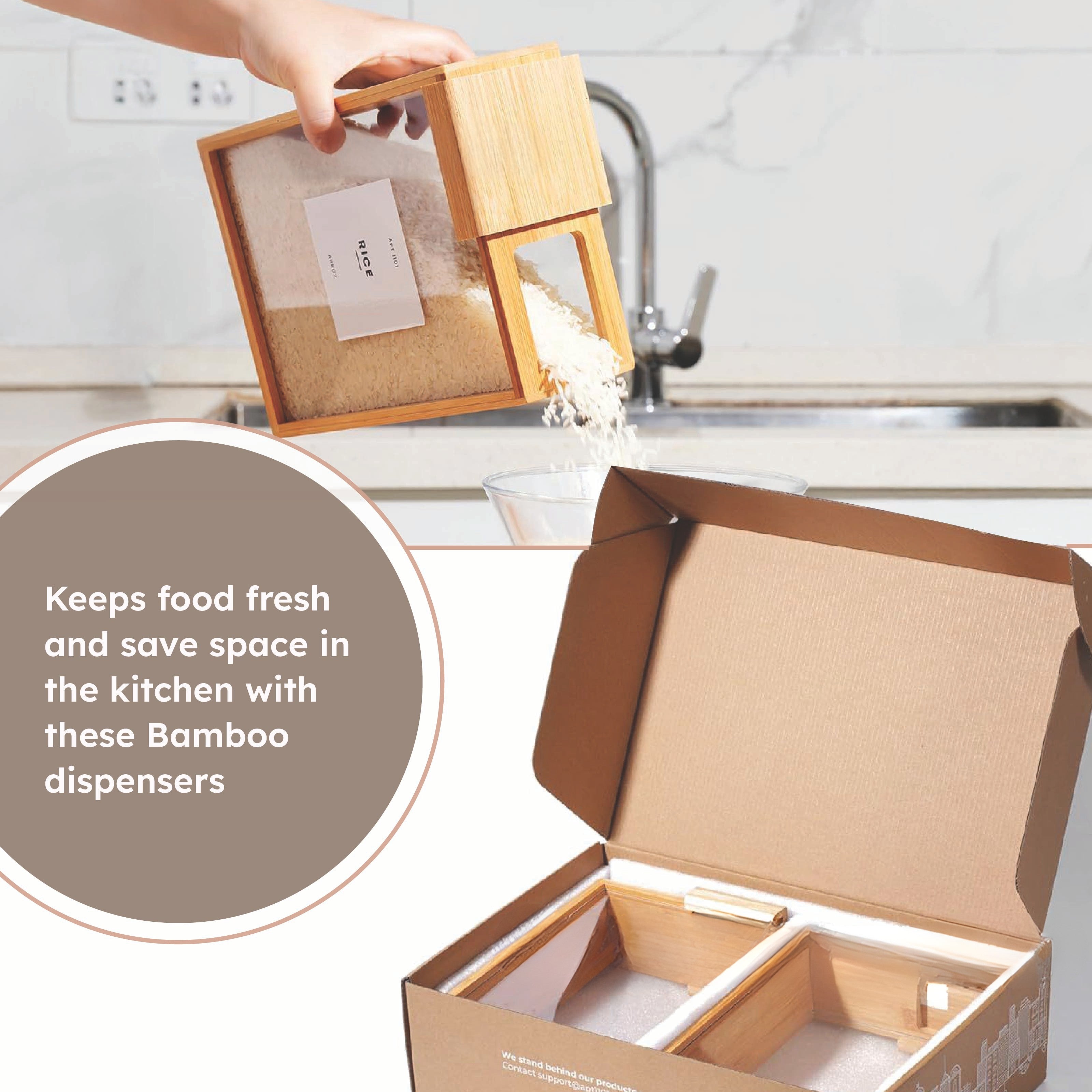Homero Airtight Bamboo Lid Square Food Storage Dispenser - 2000ml Capacity