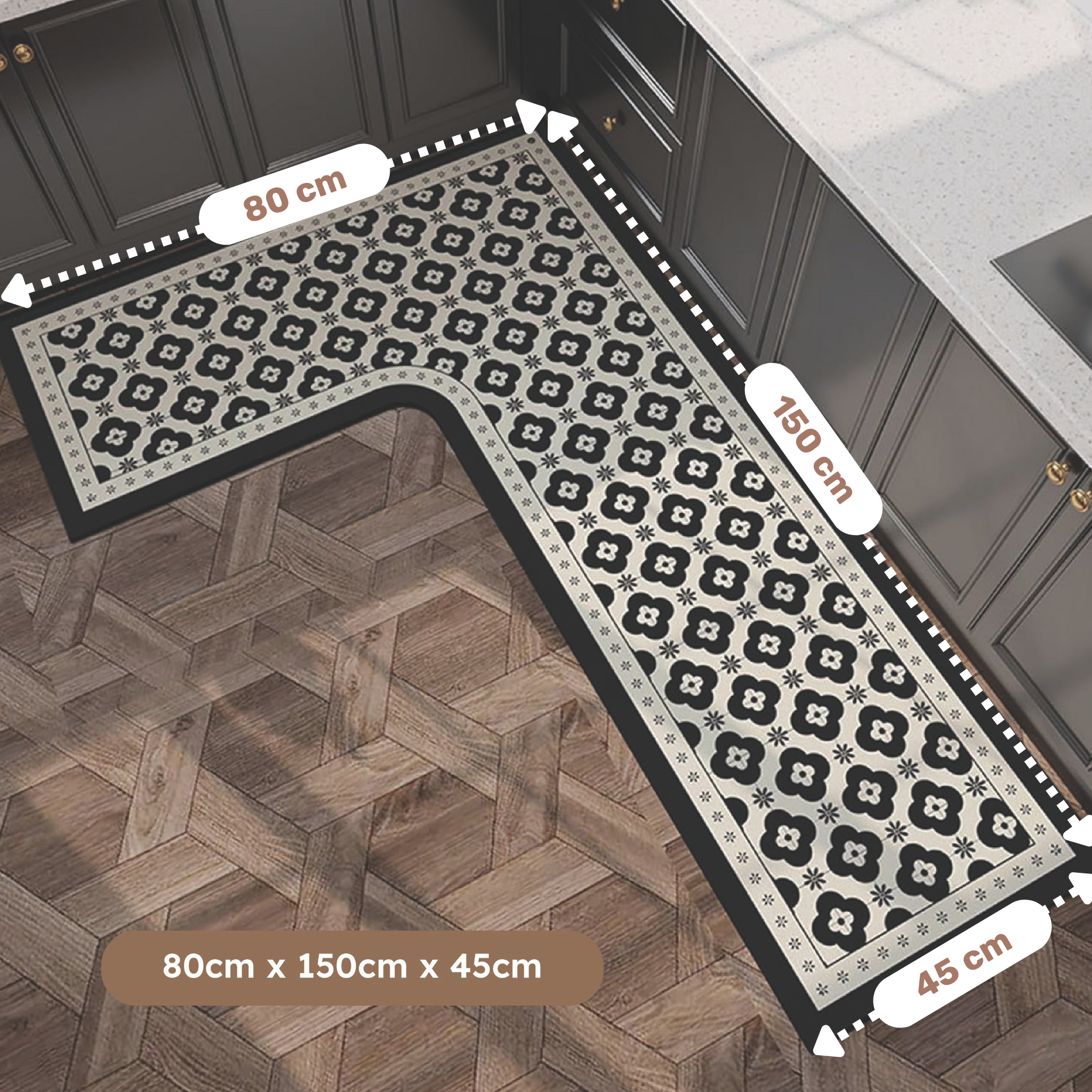 Homero Non-Slip L-Shaped Kitchen Rug with Rubber Backing