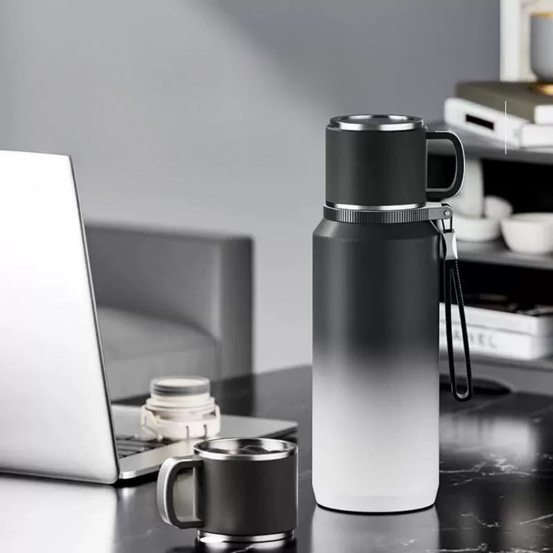 HOMERO Stainless Steel Dual Lid Leak-Proof Insulated Thermos Cup – 1000ML