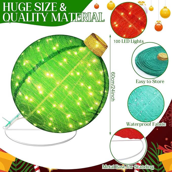 HOMERO 3D Lighted Pop Up Festive Outdoor Decoration Ball Set - 24 Inch