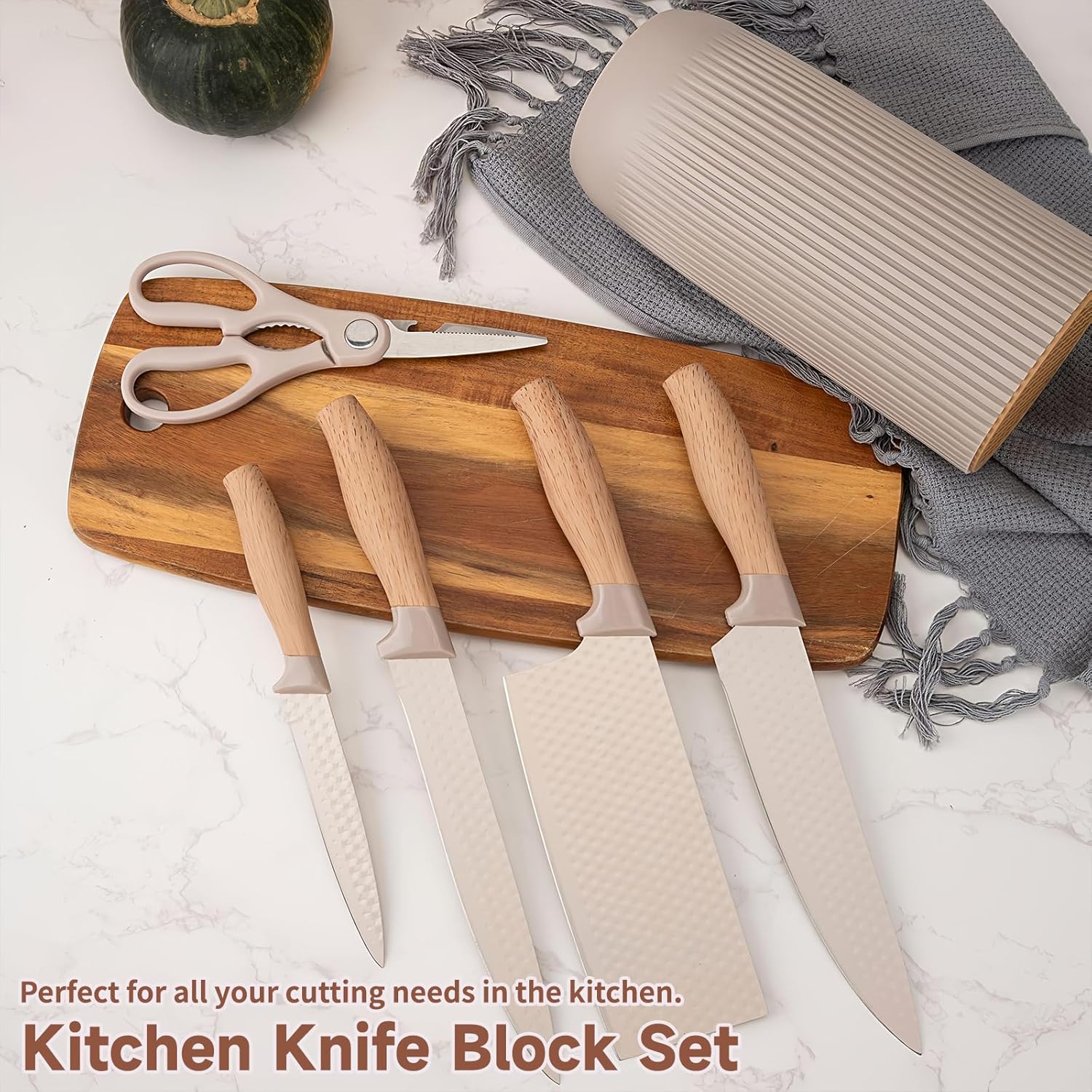 Homero Premium Khaki Kitchen Knife Set With Stylish Knife Block – 6 Piece Set