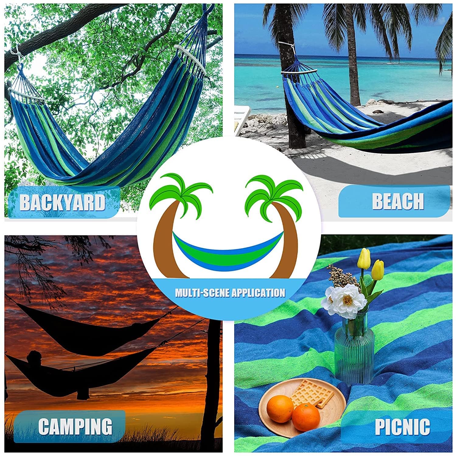 HOMERO Wooden Canvas Hammock Swing Bed Outdoor & Indoor - 200x100cm