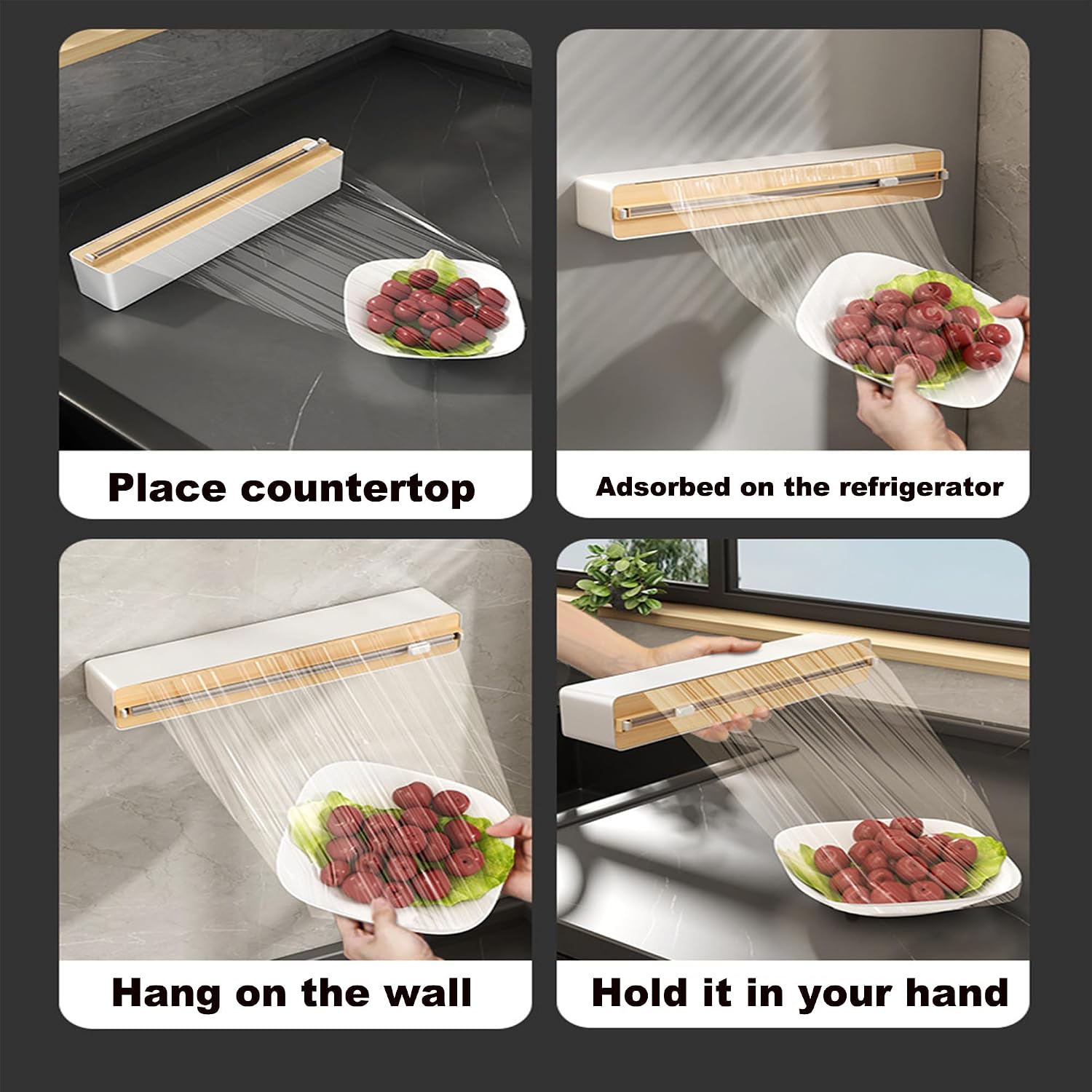 Refillable Plastic Wrap Dispenser With Two Way Sliding Cutter