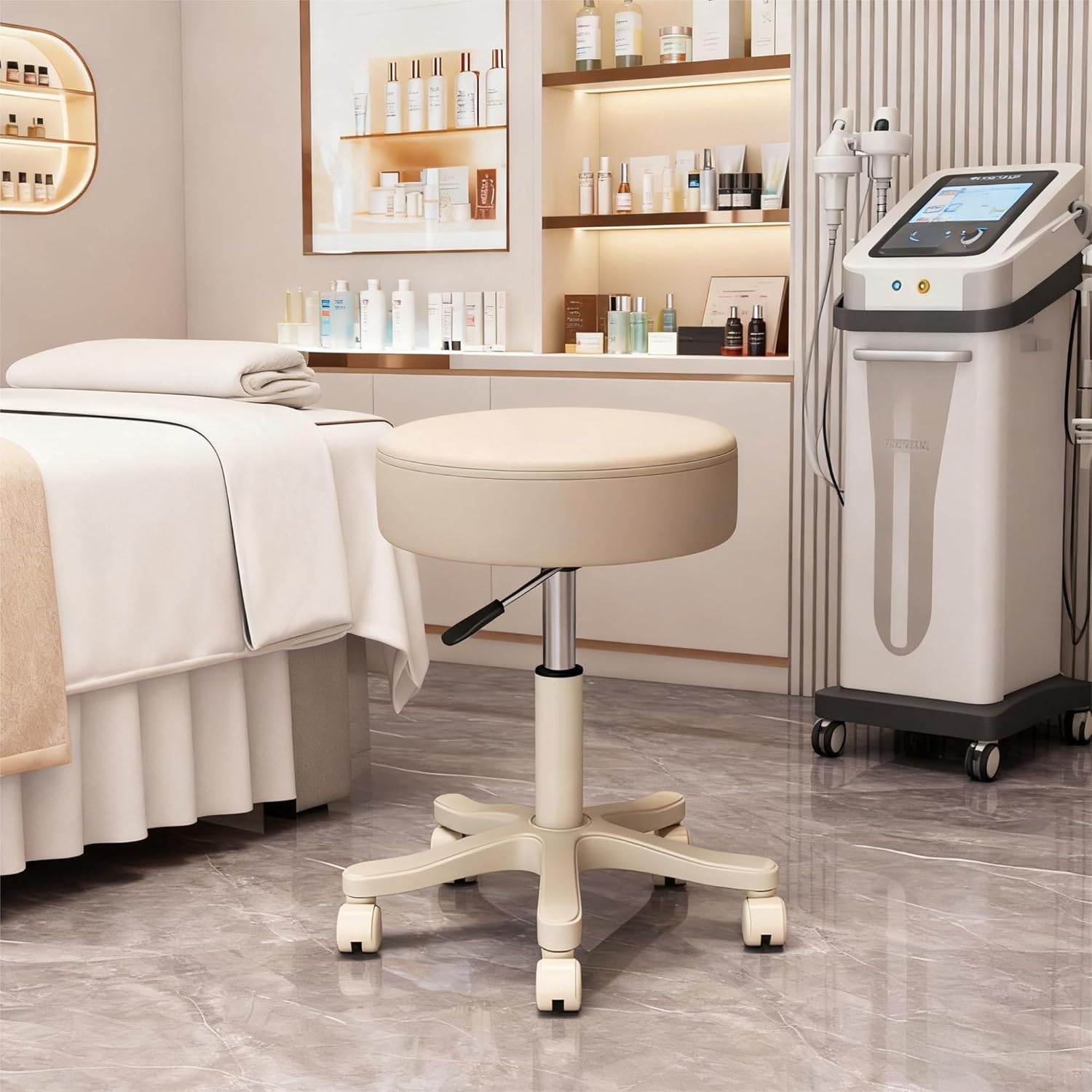 Height Adjustable Soft Cushioned Seat Rolling Stool