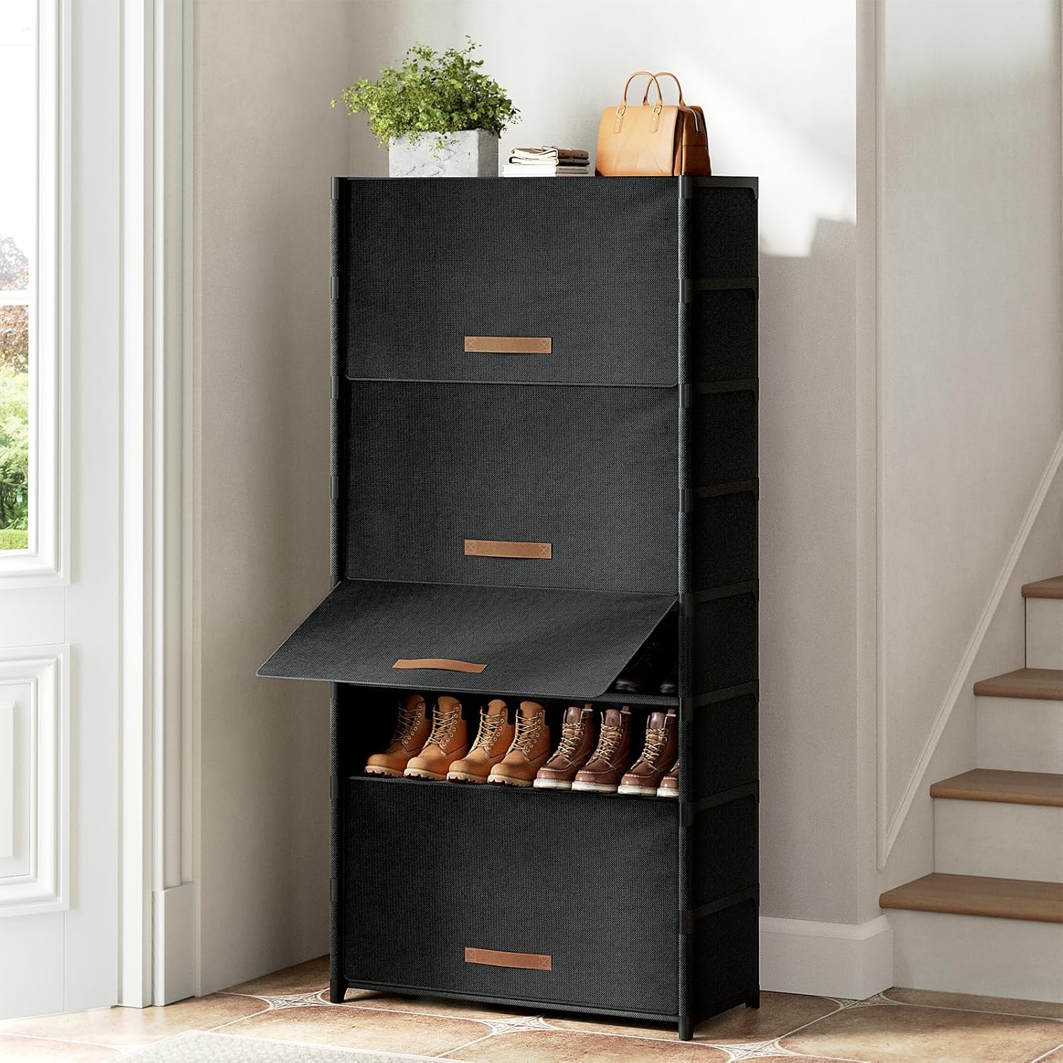 Multi Layer Dustproof Shoe Storage Cabinet with Metal Frame - 36 Pair Capacity 9 Tier