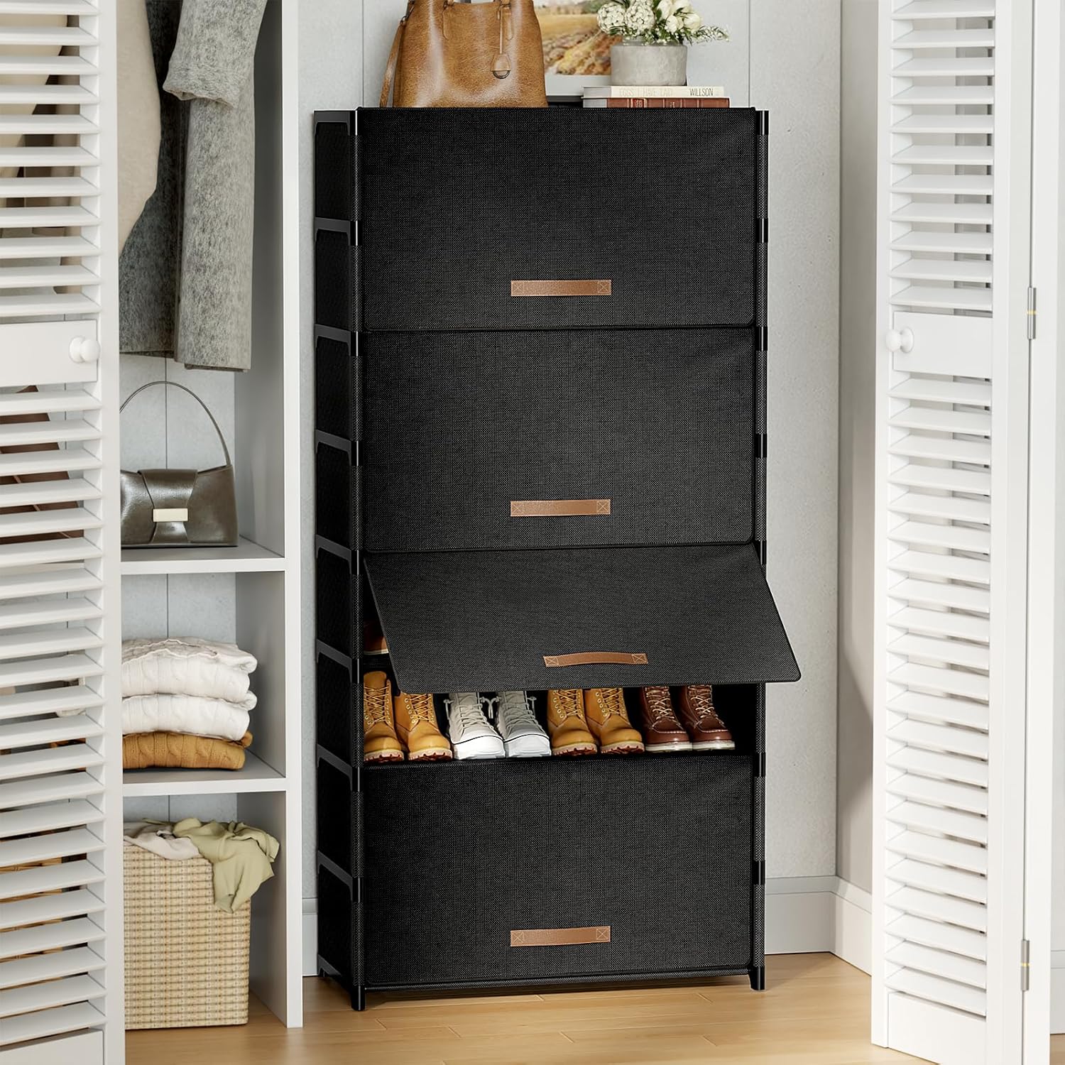 Multi Layer Dustproof Shoe Storage Cabinet with Metal Frame - 36 Pair Capacity 9 Tier