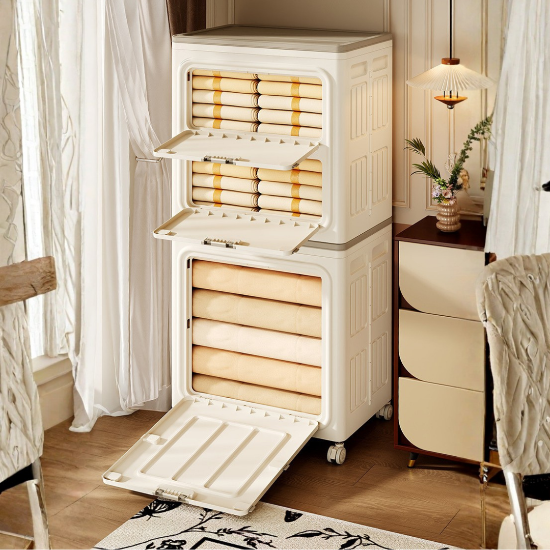 Multi Purpose Space-Saving & Stackable Foldable Storage Cabinet with Wheels