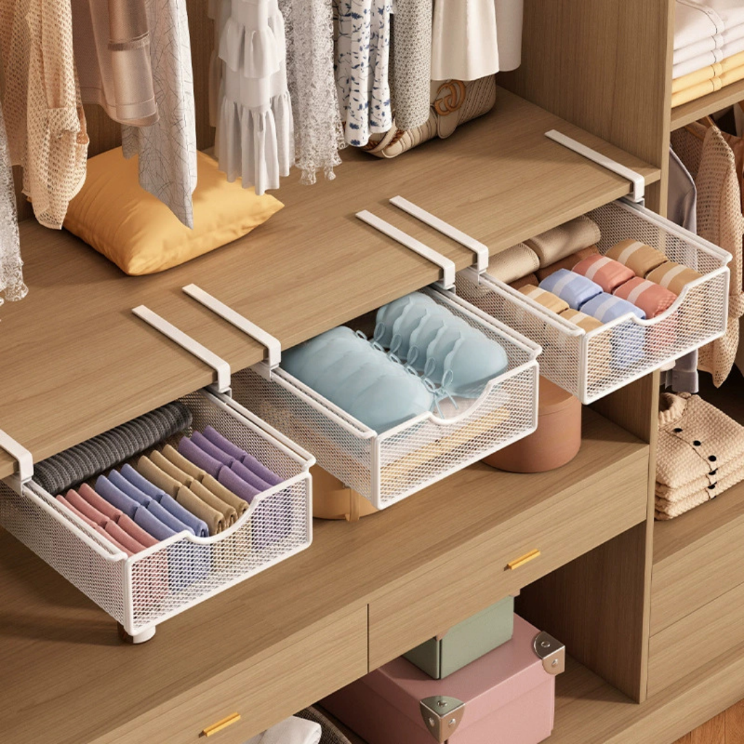 HOMERO Closet Pull Out Basket Smooth Sliding Drawer Organizer