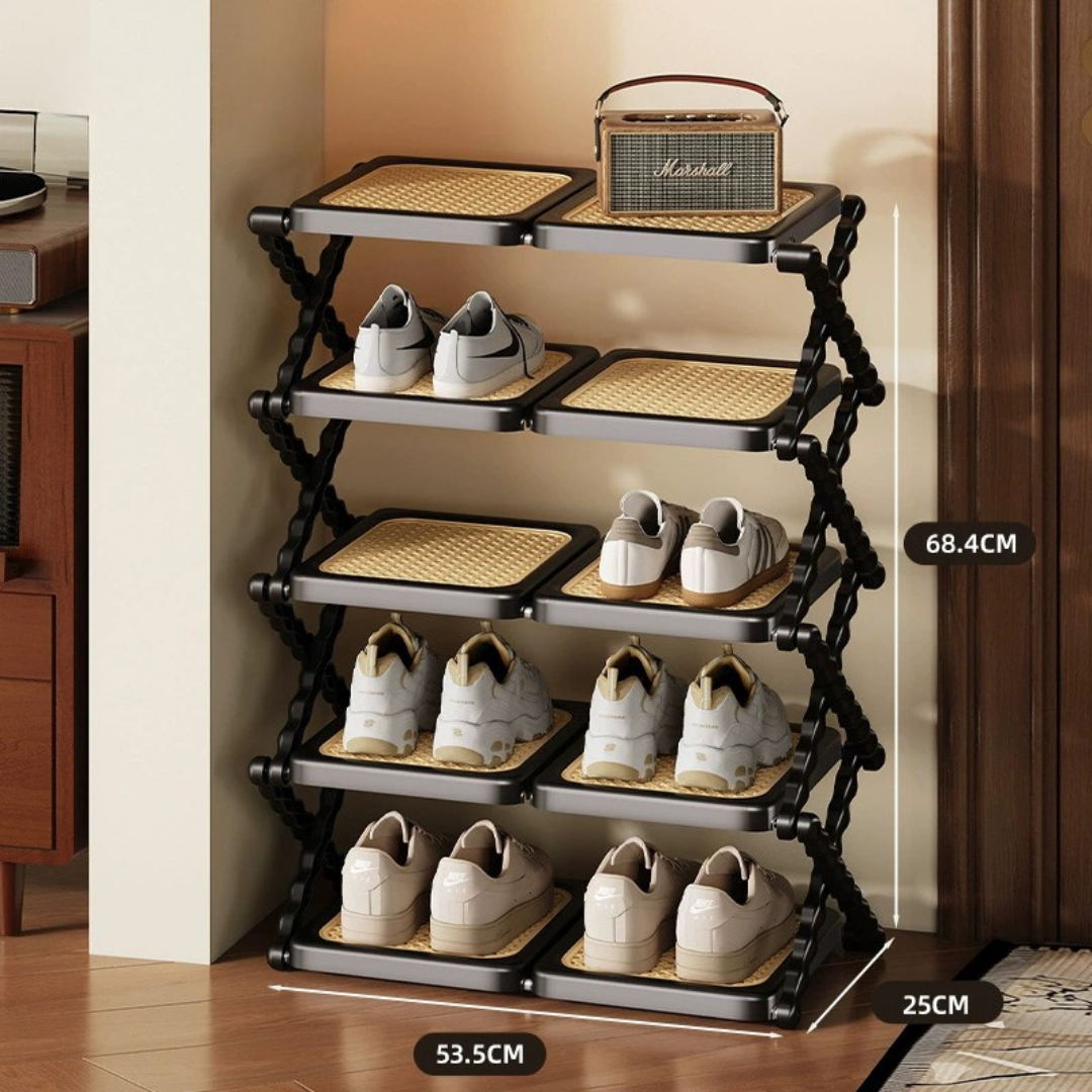 HOMERO Rattan Textured Foldable Multi Layer Shoe Rack