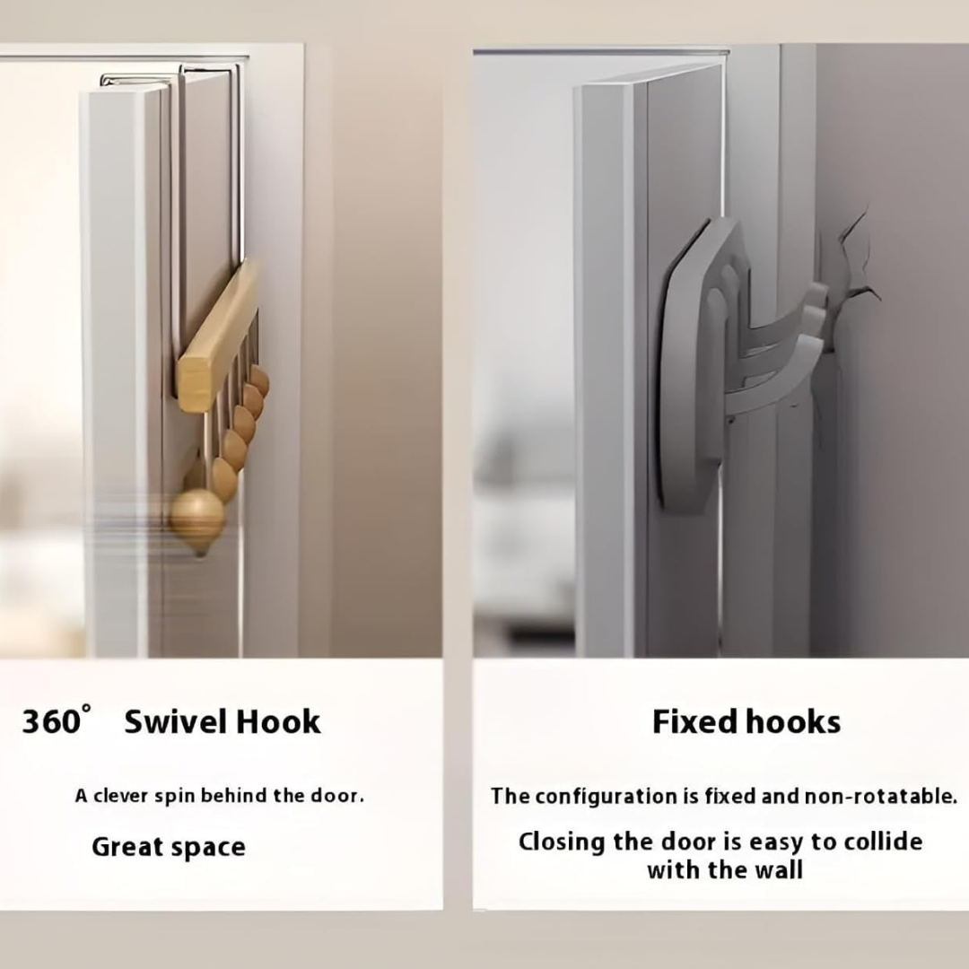 HOMERO 6 Hook Wooden Over Door Hook Rack Cloth Organizer