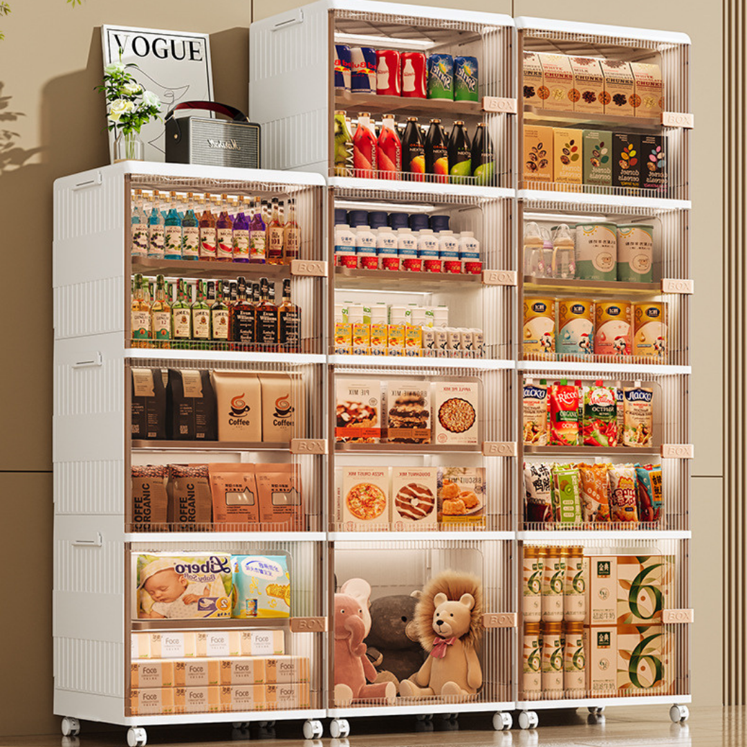 HOMERO Premium Multi-Folding Space-Saving Storage Cabinet with Transparent Door