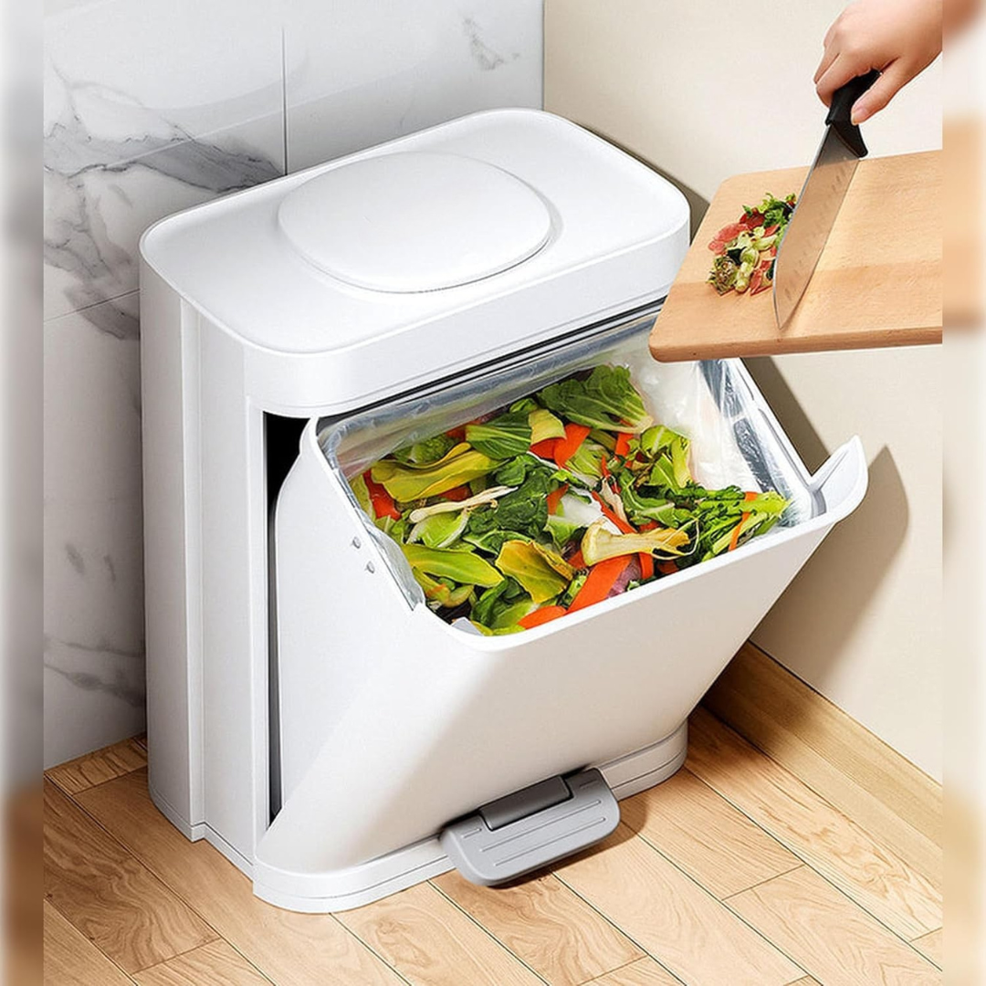 HOMERO Elegant Modern Dual-Opening Lid Slim Foot Pedal Dustbin - 16L Capacity