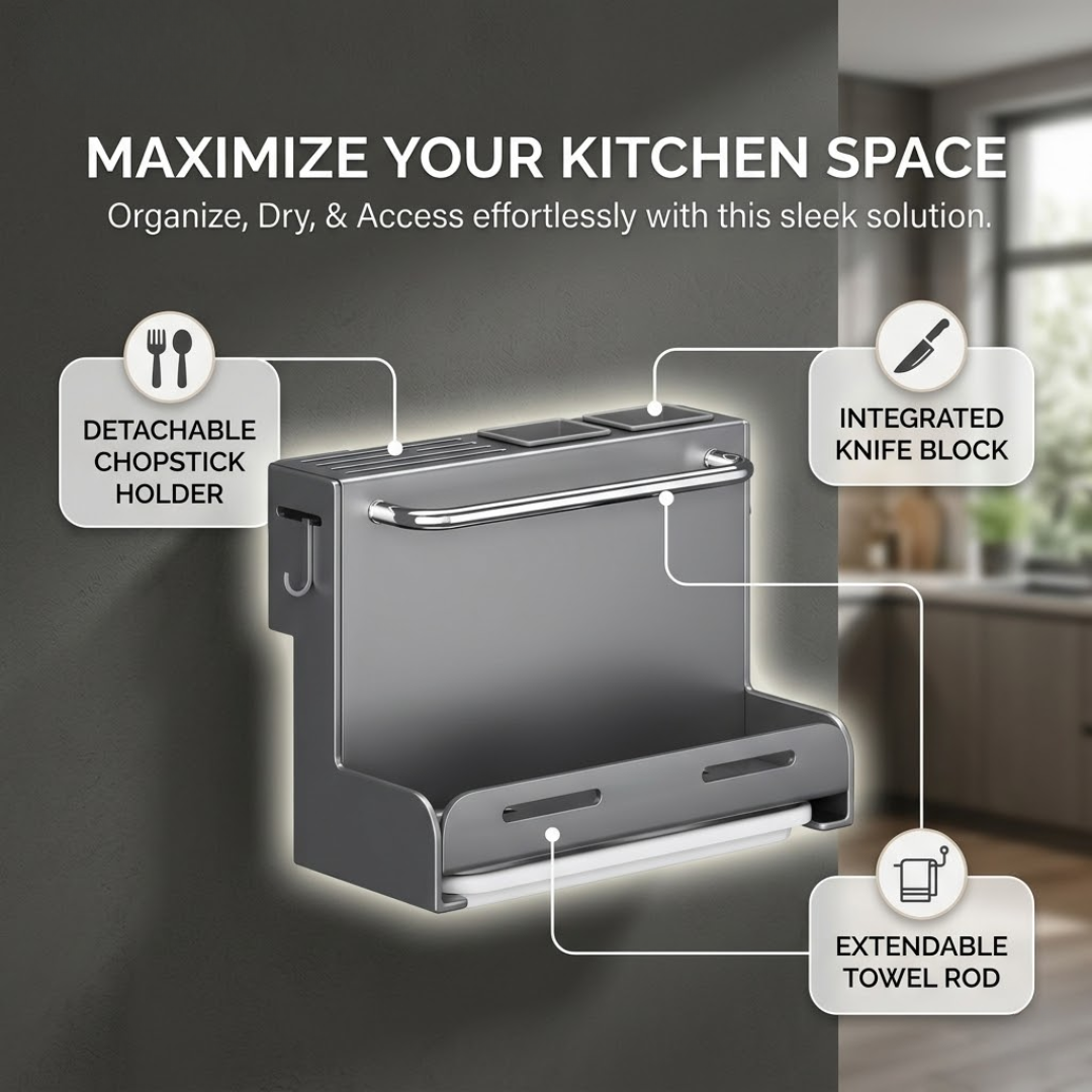 Multifunctional Wall Mounted Kitchen Organizer with Knife Holde