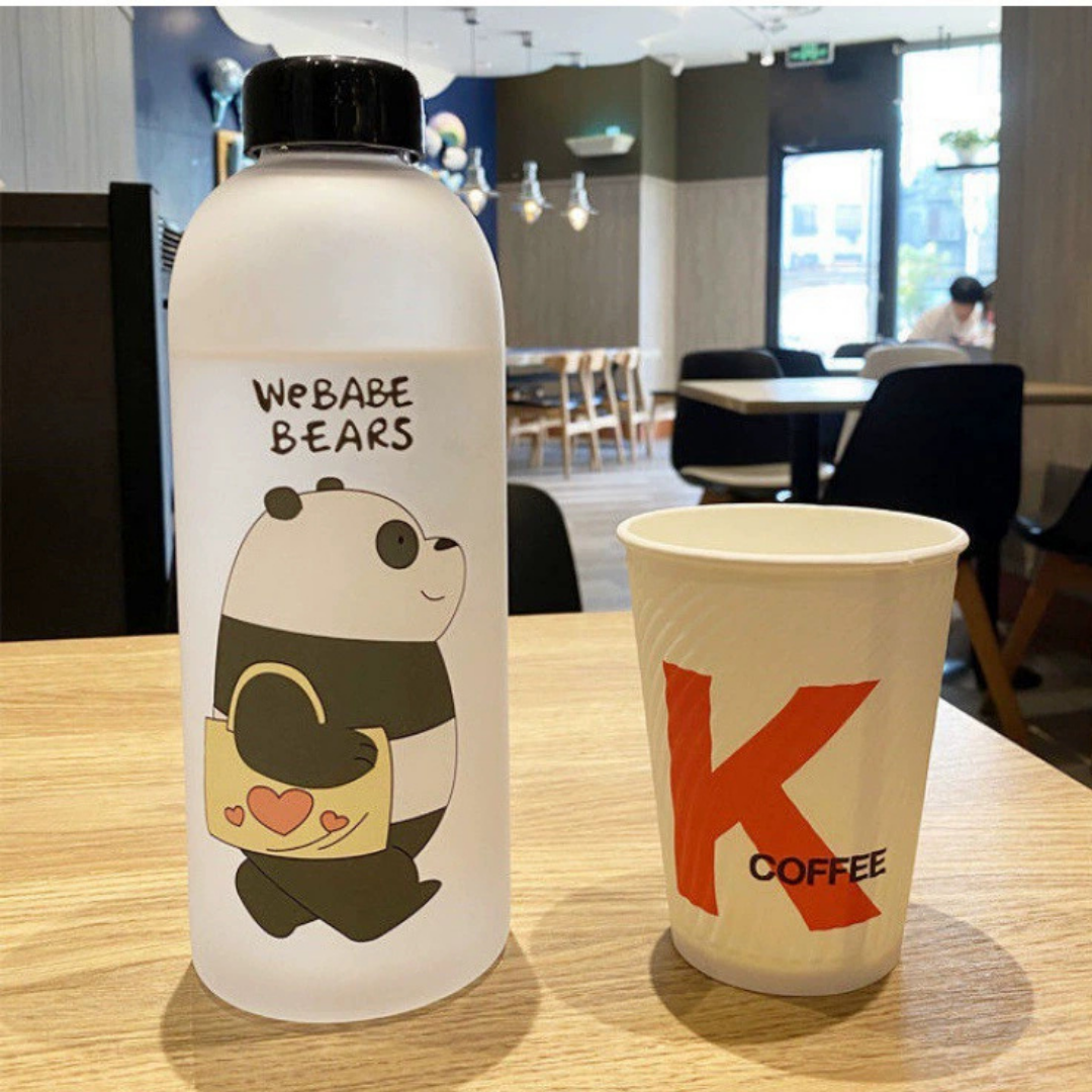 HOMERO Cute Bear Straw Sports Water Bottle – Portable Frosted 1000ml Capacity