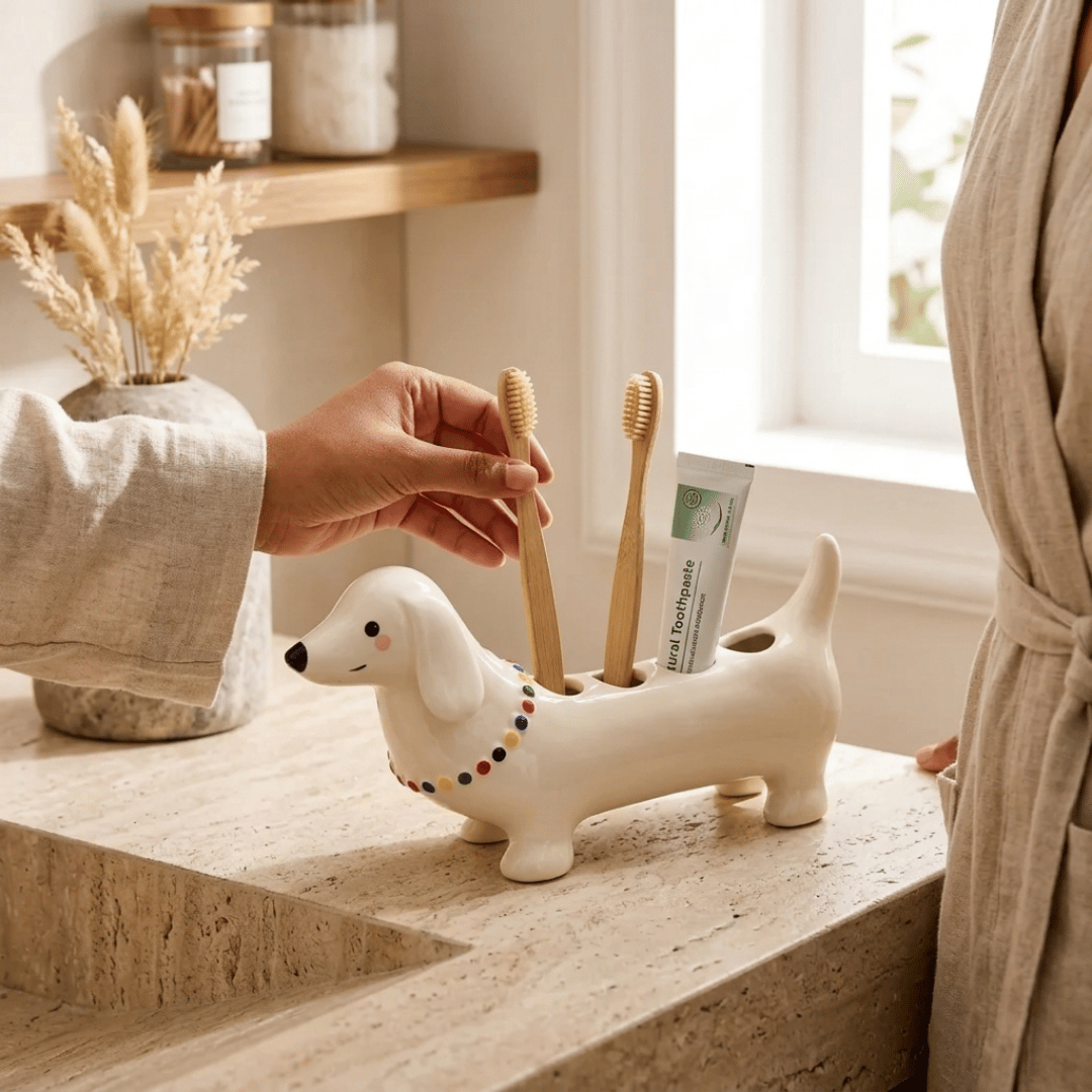 HOMERO Elegant Ceramic Cartoon Toothbrush Holder