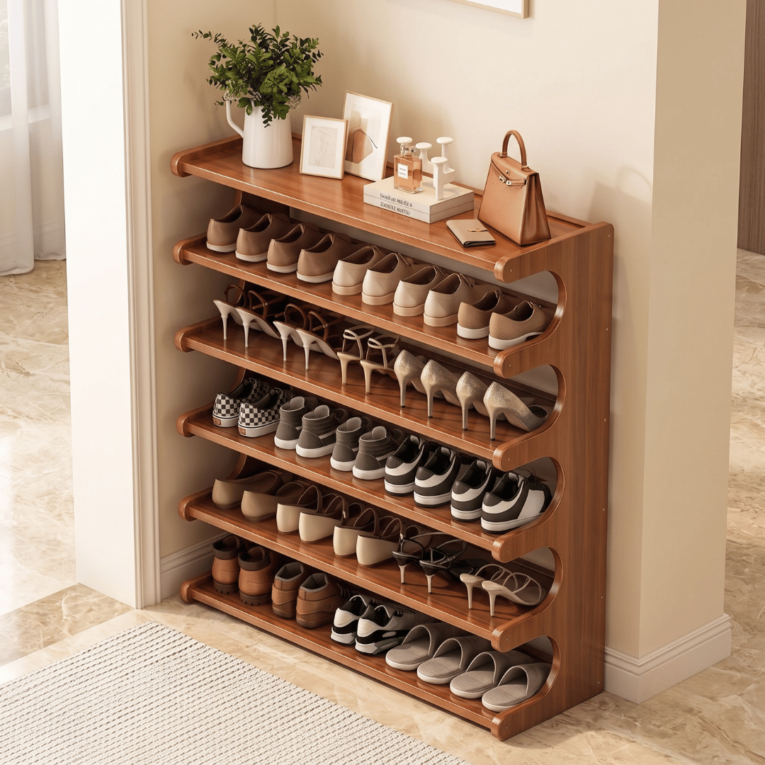Multi-Tier Entryway Bamboo Shoe Rack & Utility Storage Organizer